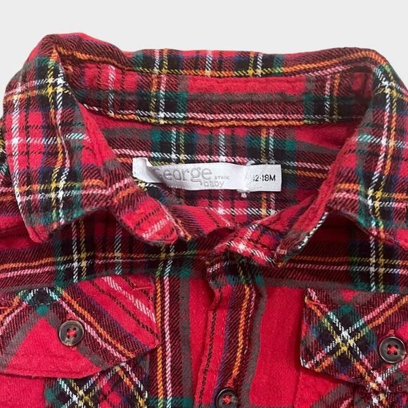 George Baby Toddler Red Plaid Long-Sleeve Button-Up Shirt 12-18mos - Picture 2 of 3